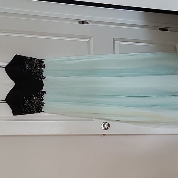 Mint and Black Applique Fitted Gown - Picture 3 of 7